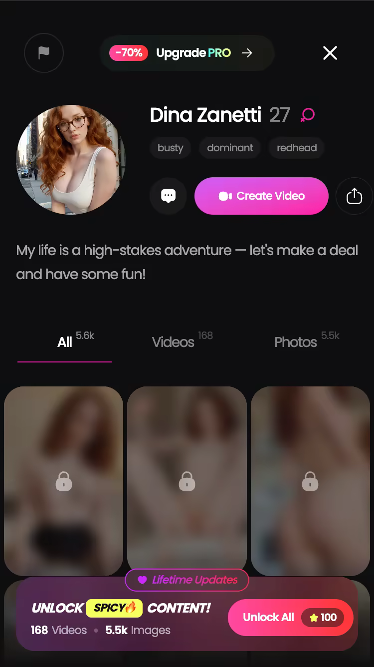 A GoLove character profile with its All / Videos / Photos library tabs on mobile