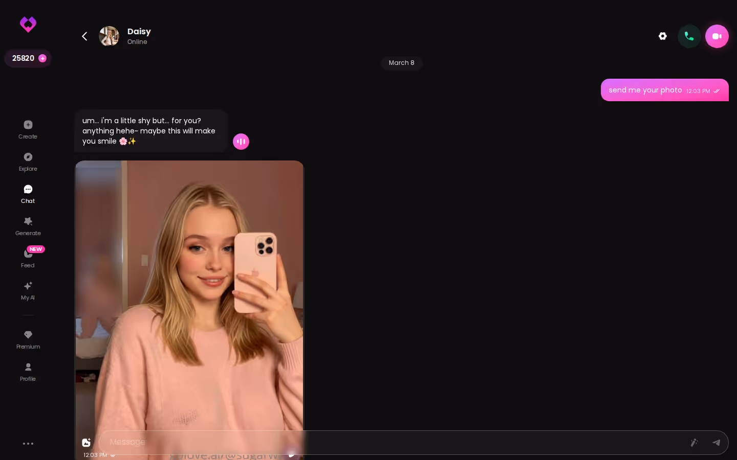 GoLove.ai chat on desktop with a character replying mid-conversation