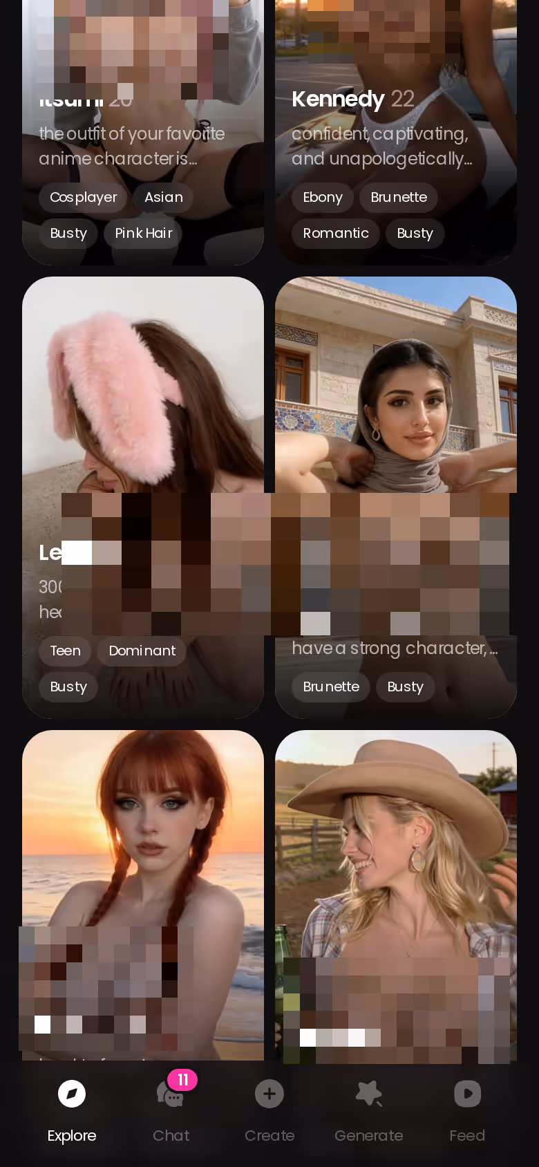 GoLove.ai Explore grid of realistic characters on mobile